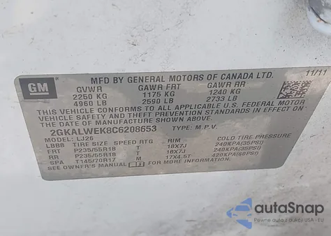 2012 GMC Terrain Slt-2 from USA, damaged, VIN 2GKALWEK8C6208653